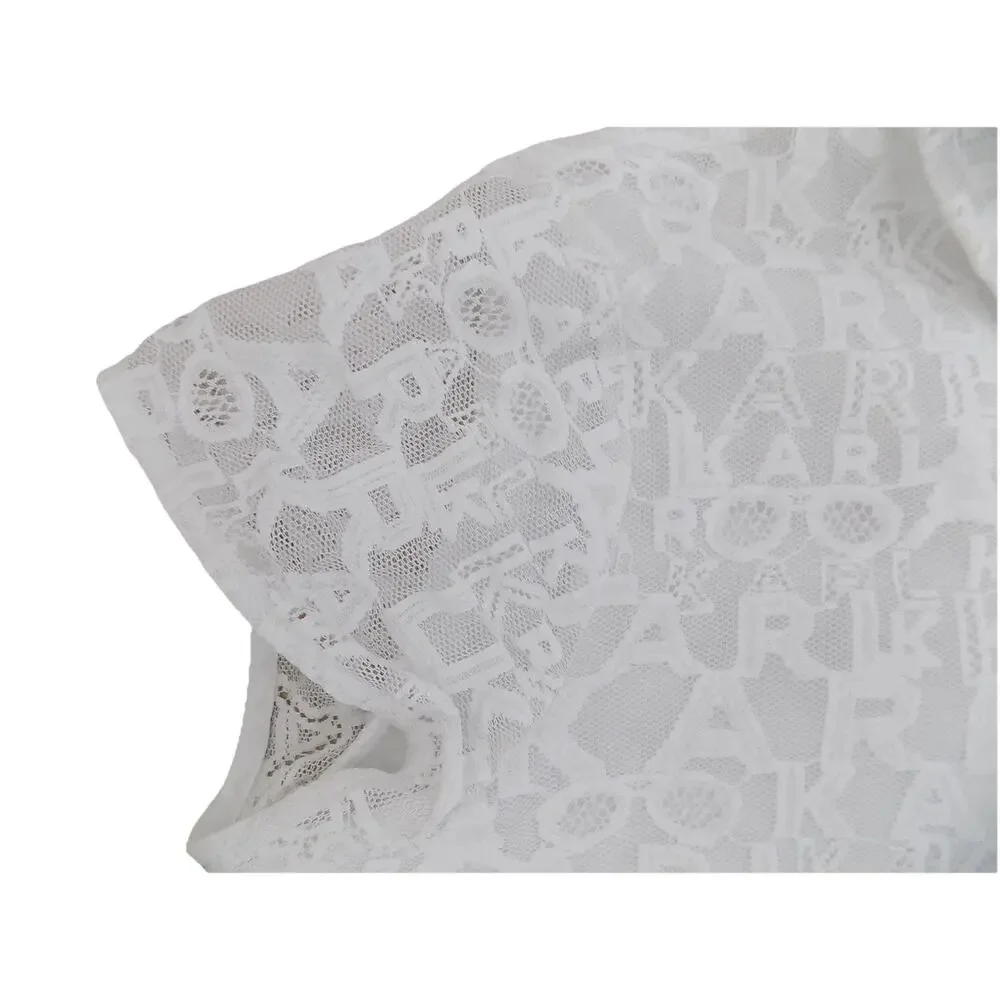 Karl Lagerfeld white lace blouse short sleeve size Large - Picture 7 of 9